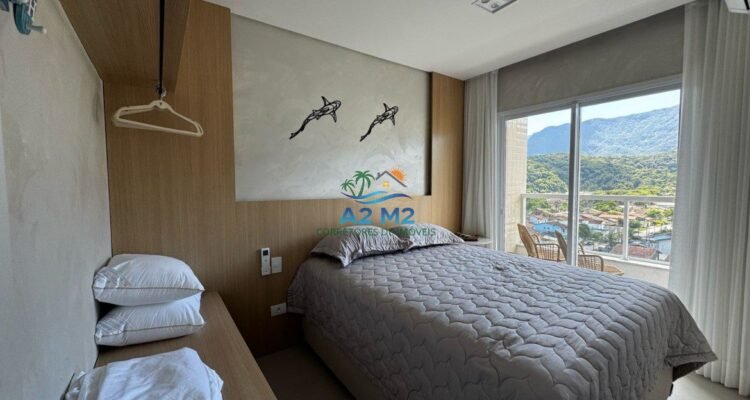 Apartamento Vista Mar , Mobiliado 3 dor. sendo 1 suite , varanda gourmet , na praia da Massaguaçu em Caraguatatuba